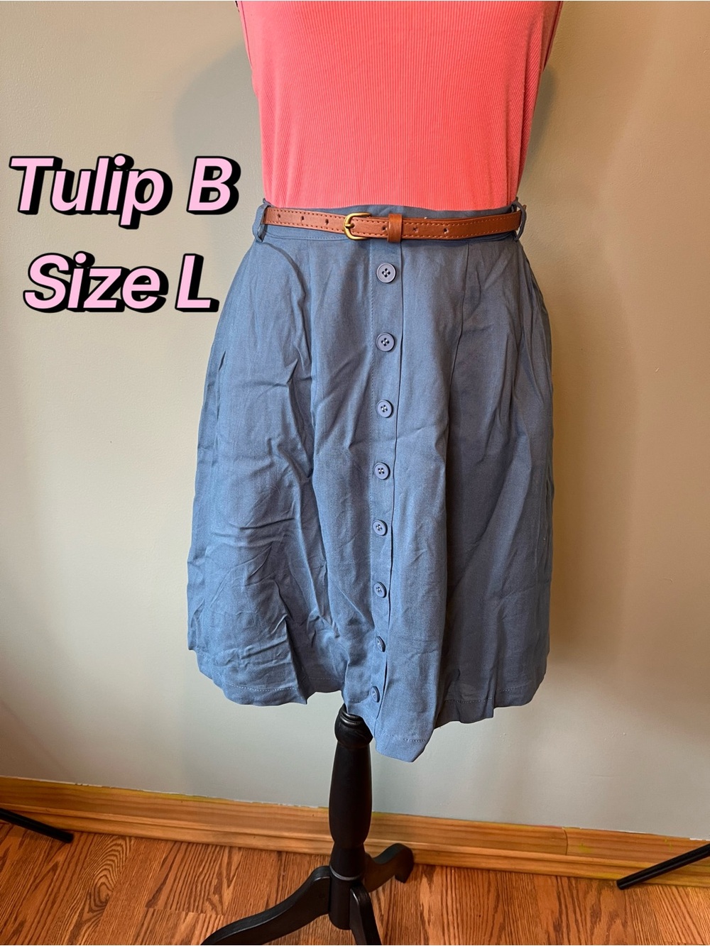 Tulip B Blue Skirt with Brown Belt Size L